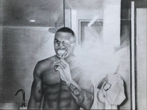 man brushing his teeth in the bathroom drawing