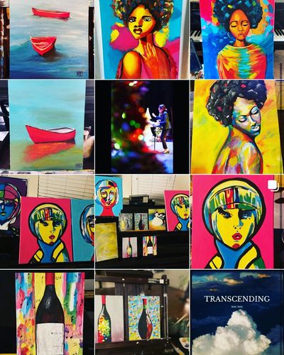 Alba's paintings and songs collage.