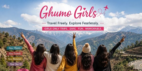 Group of girls enjoying scenic mountain views, promoting safe and fun girls-only travel trips.