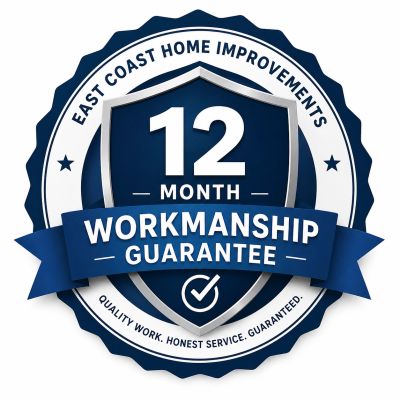 12-month workmanship guarantee badge from East Coast Home Improvements.