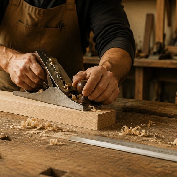 Joinery craftsmanship in Scarborough showing a carpenter using a hand plane on timber 