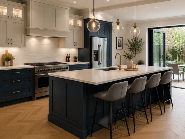 "Modern kitchen installation featuring contemporary kitchen units, stylish worktops and professional