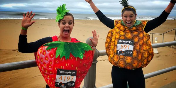 Running in strawberry costume