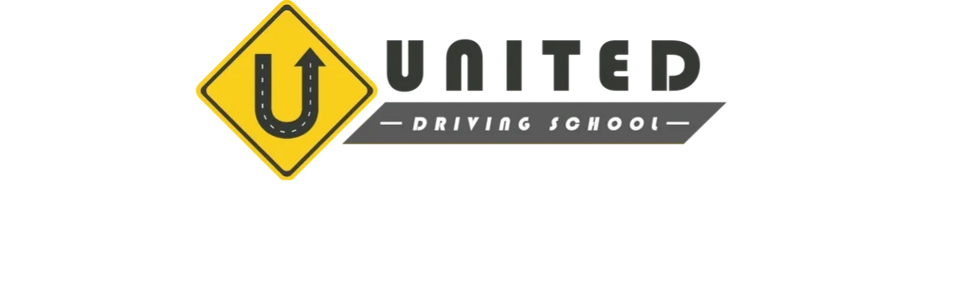 Logo of United Driving School with a U-turn road sign.