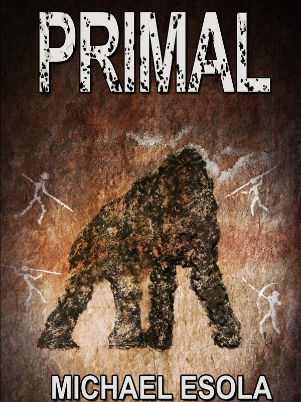 Book cover depicting a prehistoric gorilla and cavemen spearing it.