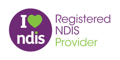 Logo showing love for NDIS with text 'Registered NDIS Provider'.