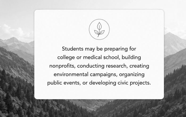 Text about students preparing for various future endeavors against a mountain backdrop.