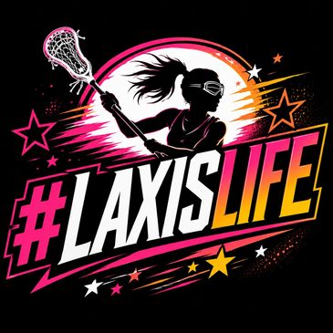 Graphic of a female lacrosse player with #LAXISLIFE text.