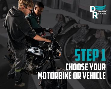 Two people examining a motorbike, Step 1: Choose your motorbike or vehicle.