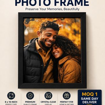 Create a personalized photo frame with your favorite picture. High-quality wooden frame, HD print, a