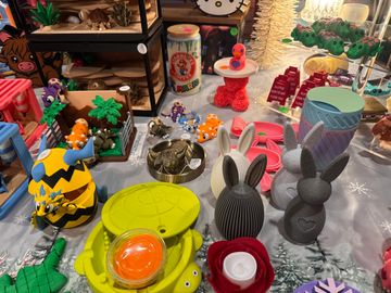 A colorful collection of various toy figures and decorative items on display.