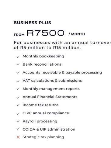 Business Plus package for companies with R5 to R15 million annual turnover.