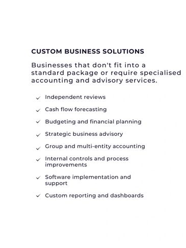 Custom Business Solutions for specialized accounting and advisory services.