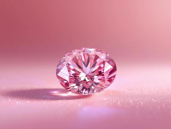 A sparkling pink diamond on a soft pink surface.