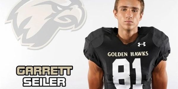 Football player Garrett Seiler in Golden Hawks uniform, number 81.