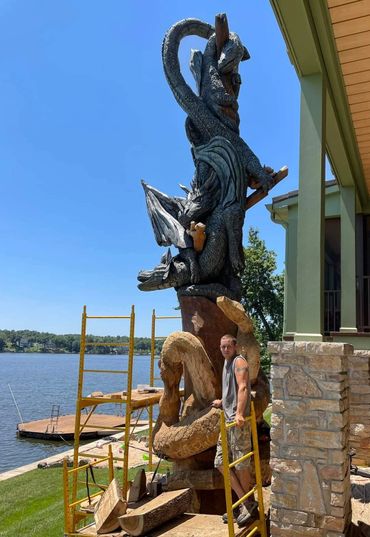 Unity Dragons chainsaw carving 