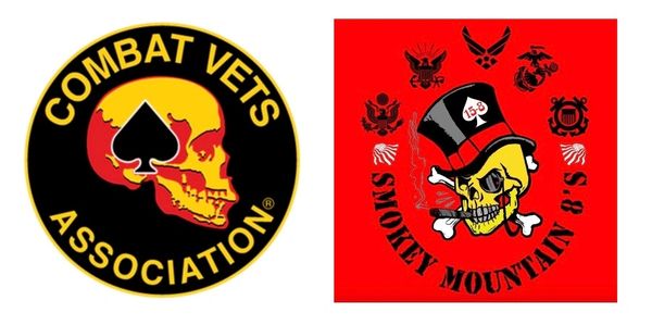 Two combat veterans association logos featuring skulls and military symbols.