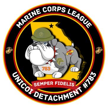Marine Corps League Unicoi Detachment #783 emblem with bulldog mascot and California map.