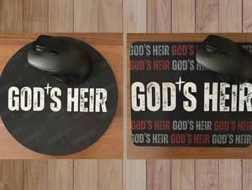 Two different mousepads with the phrase "GOD'S HEIR."