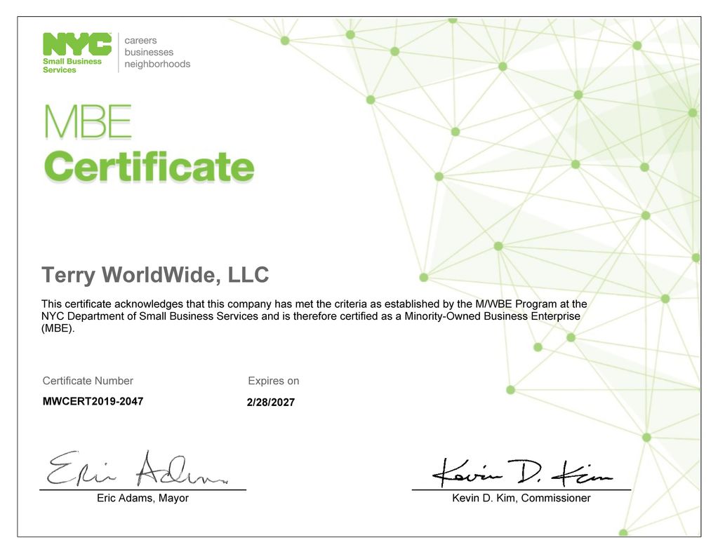 NYC Small Business Services MBE Certificate