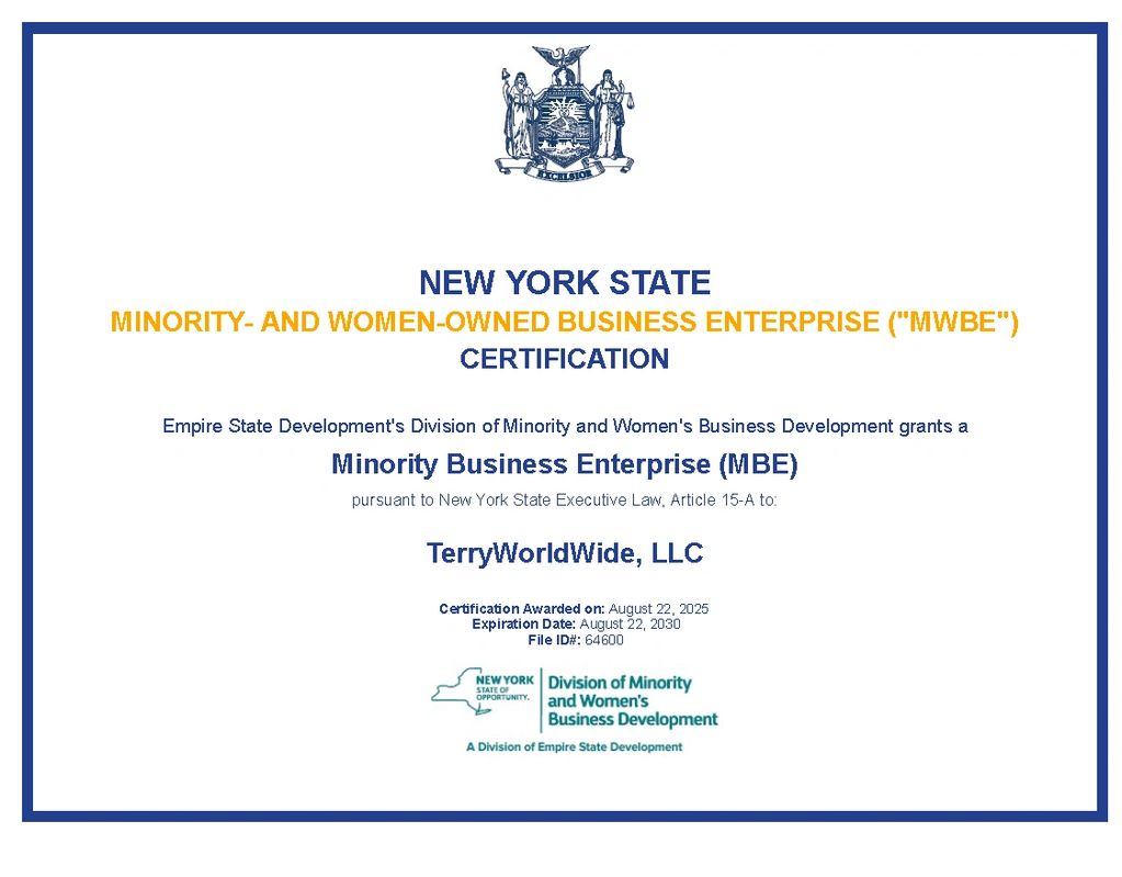 NYS MWBE Certificate

Valid Until August 22, 2030