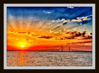 Sunshine Skyway Bridge at Sunset.