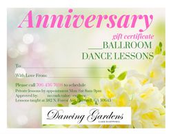 Anniversary gift certificate ballroom dance lessons 706-436-7698 Dancing Gardens Lake Hartwell