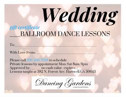 Wedding gift certificate ballroom dance lessons 706-436-7698 Dancing Gardens Lake Hartwell