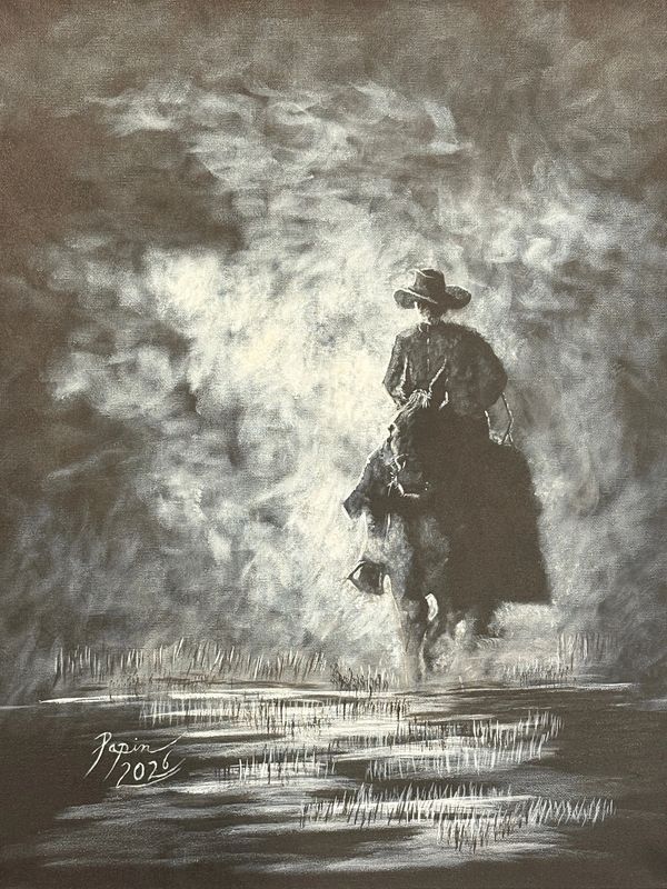 horseman, fine art, eddie papin, acrylic painting, papinsartgallery.com, horse, horse painting, cowb