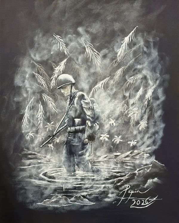vietnam painting, fine art, eddie papin, acrylic painting, papinsartgallery.com, soldier, veteran, w