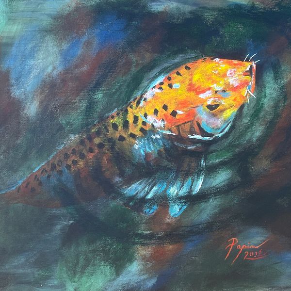 coy pond.  Acrylic painting created to look like a watercolor painting.  Original by Eddie Papin