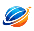 A stylized planet with rings, blending blue and orange colors.