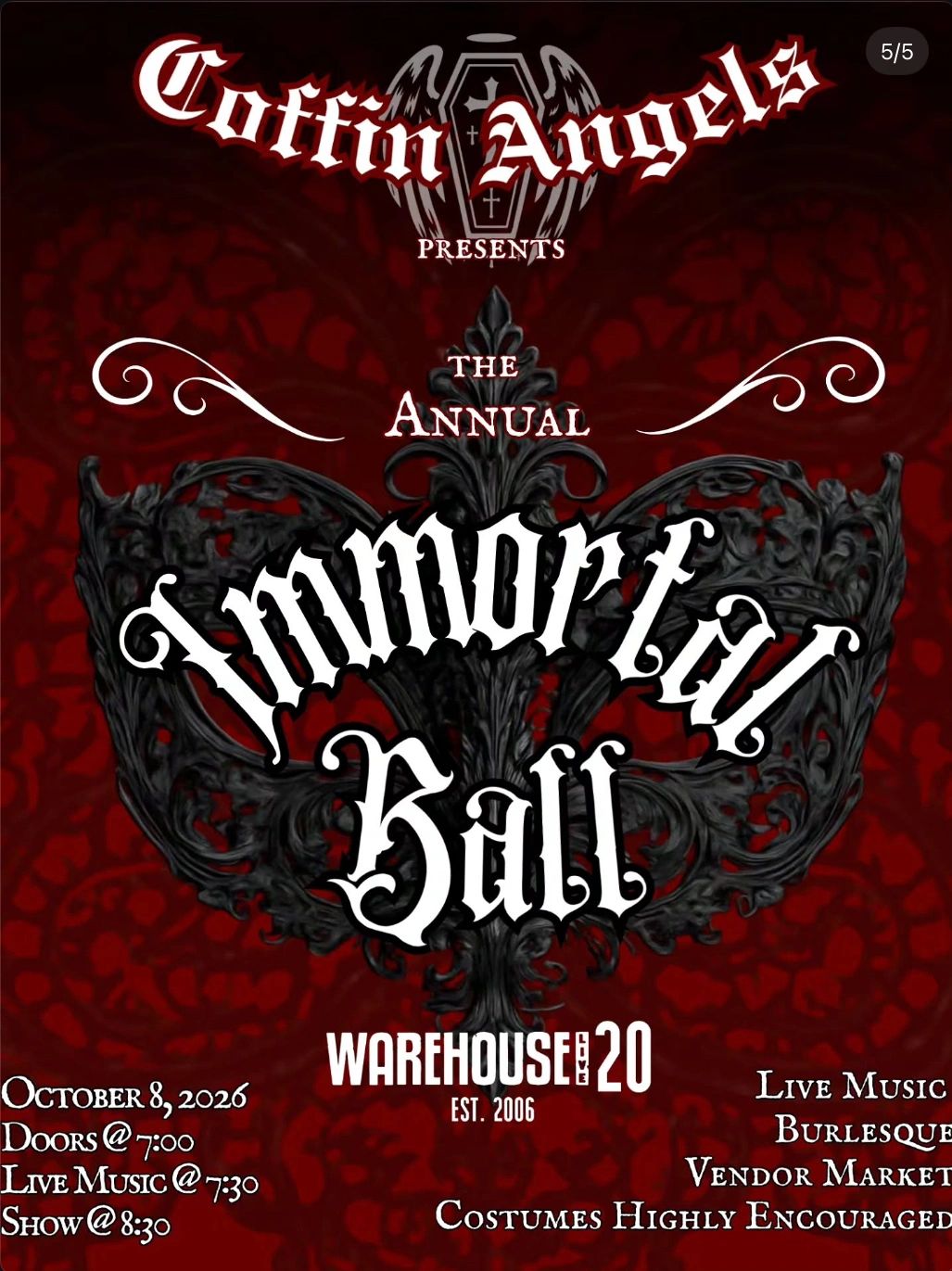 Poster for the Annual Immortal Ball by Coffin Angels in 2026.