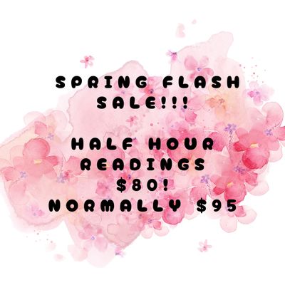 April special!
From today April 10th-13th Flash sale on half hour readings!
$85 (normally $95)
Visit