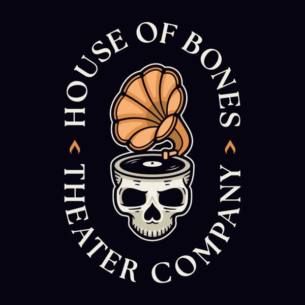 Logo with a skull gramophone and theater company name.