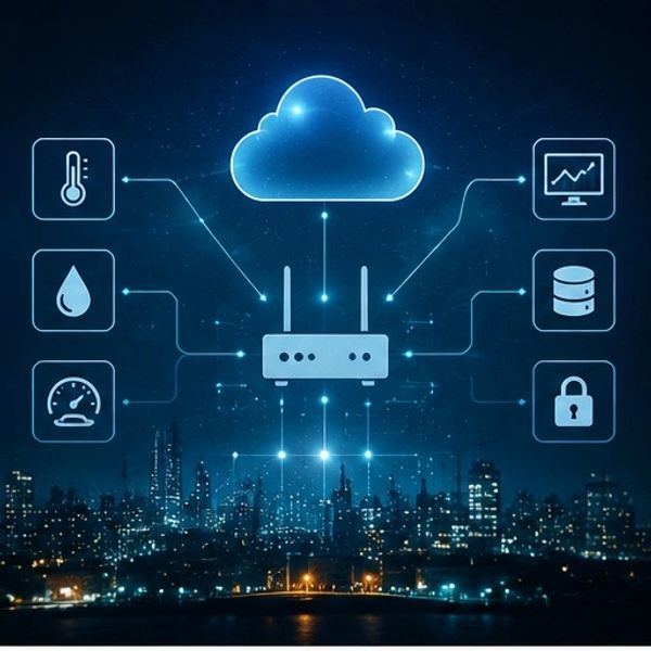 Cloud-connected smart router managing data and security for a city.