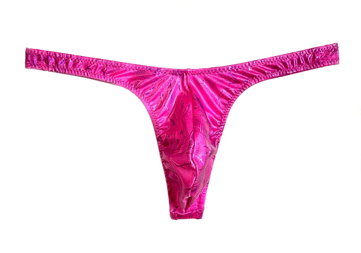 Bright Pink-Fuchsia Lightning Hologram Super Slim Ed* Thong * Swimsuit