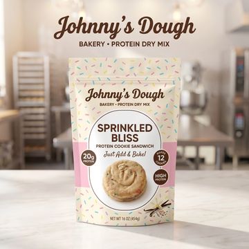 Johnny's Dough Sprinkled Bliss protein cookie mix with 20g protein per serving.