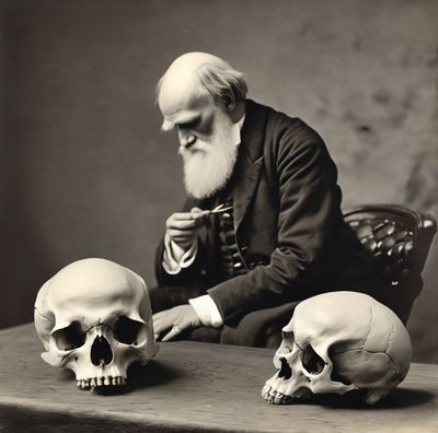 Charles Darwin pondering his theory of evolution.