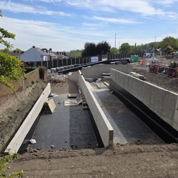 Construction of a concrete drainage or canal system.
