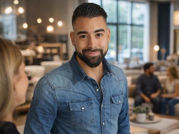 Membre de l’équipe Meuble Trois Mousquetaires offrant un service personnalisé en magasin à Montréal.