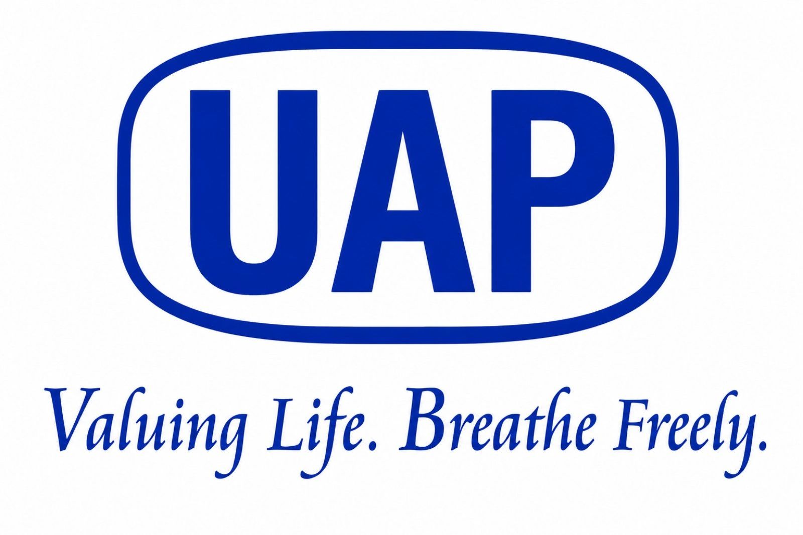 Blue UAP logo with slogan.