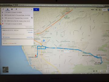 A Google Maps route from Del Mar to Oceanside, California.