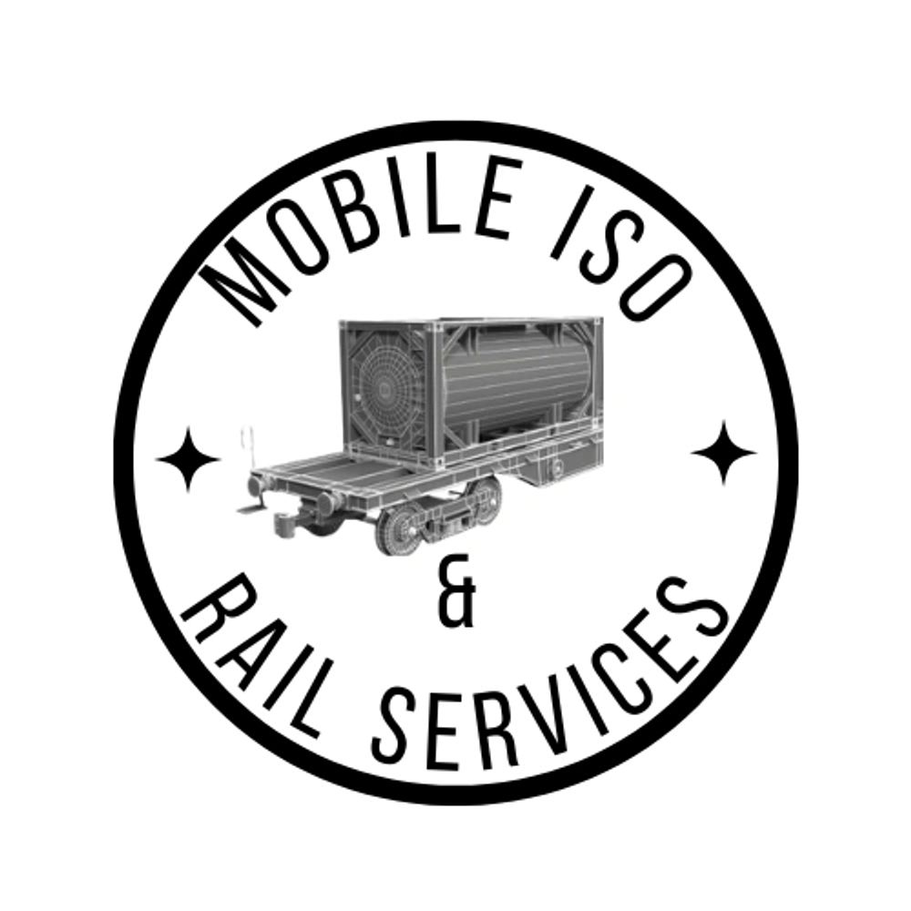 Logo featuring a rail container and the text "Mobile ISO & Rail Services".