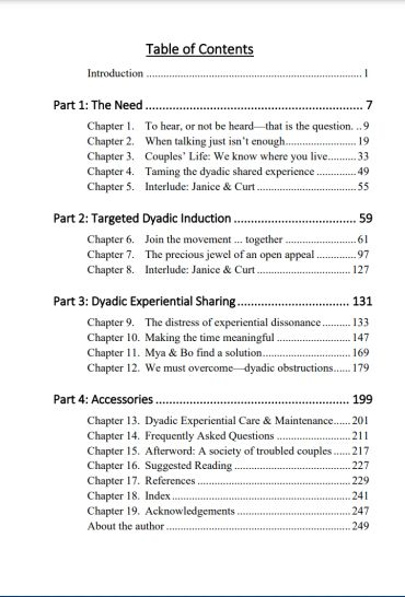 Table of Contents for a book on dyadic experiences and relationships.