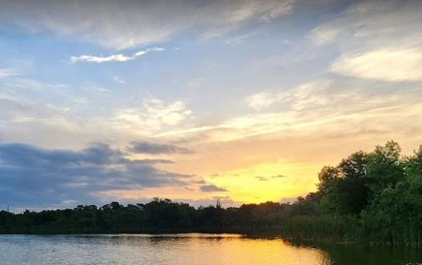 A sunset over the lake