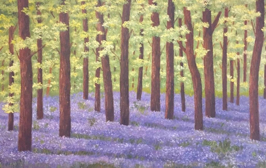 Bosque con jacintos
Óleo sobre tela y tierras
120 x 70 cm