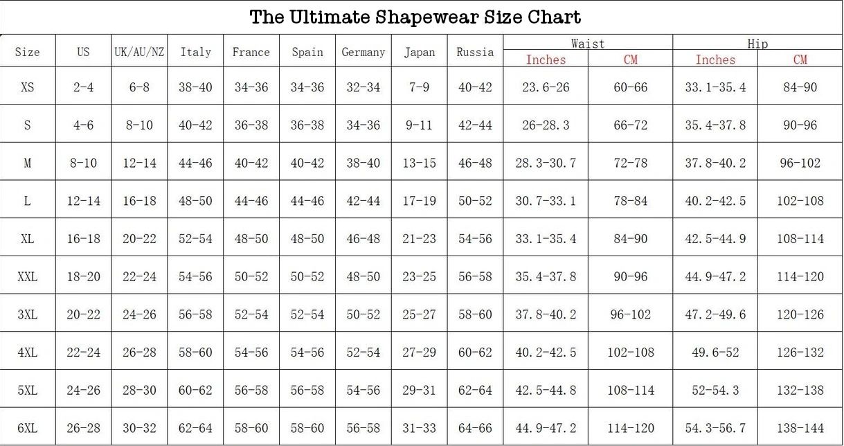 SlimLineUk - Size Charts, Measurements