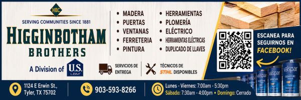 Publicidad de Higginbotham Brothers, tienda de materiales y herramientas.
