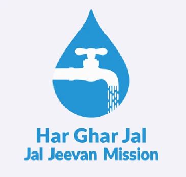 Logo of Har Ghar Jal Jal Jeevan Mission with water tap inside a droplet.